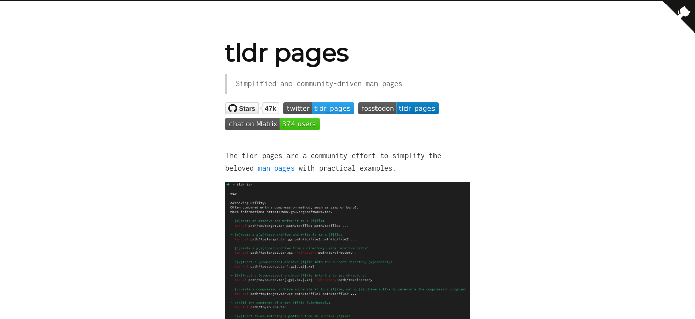 screenshot of the actual tldr.sh
